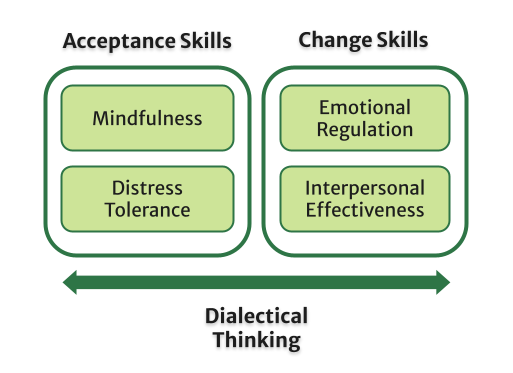 Image contains an overview of Dialectical Behavioral Therapy